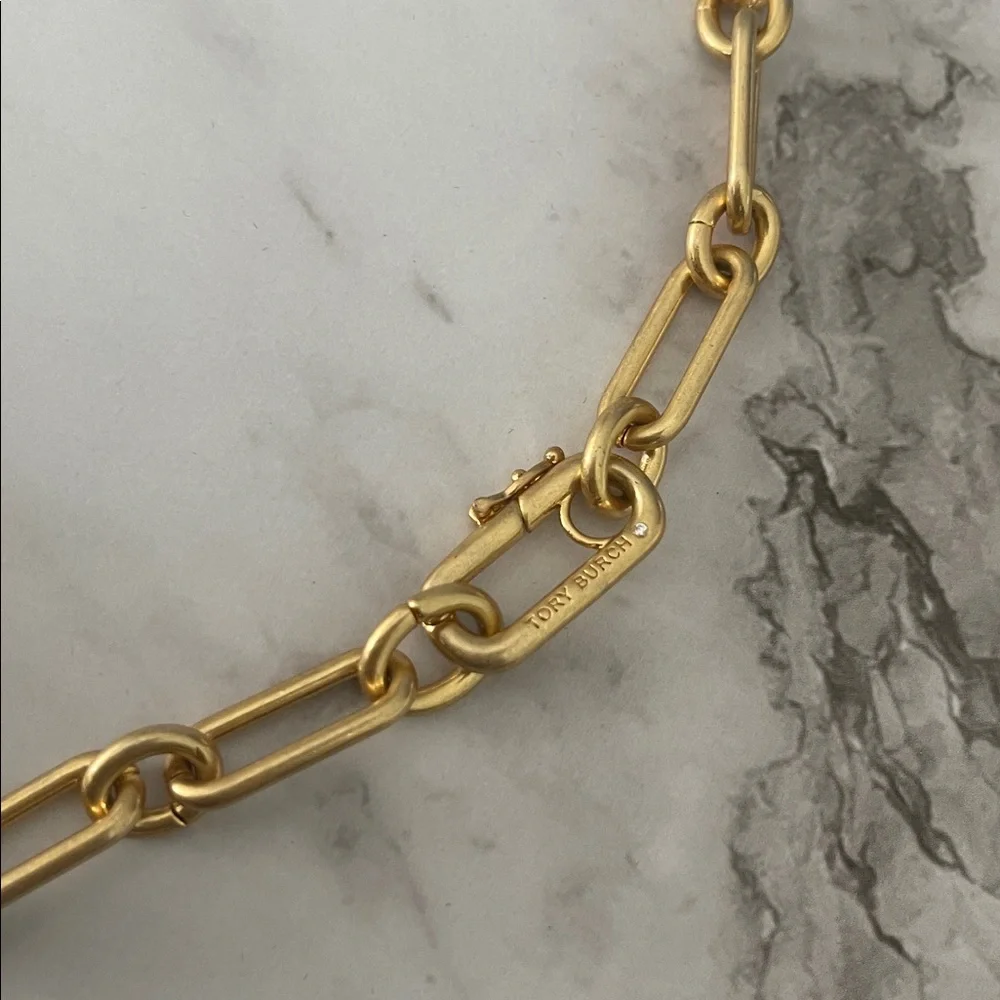 $258 New Authentic Gold Link Chain Bracelet Statement Accents Cross TB logo
